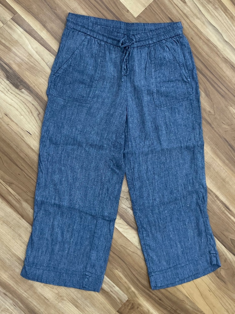 LOFT Petite Breezy Wide Leg Crop Pants Chambray Blue SP